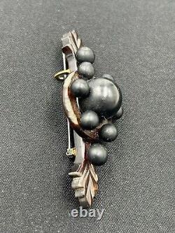 Vtg Black and Brown Bakelite Bead Antique Ladies Pin Brooch