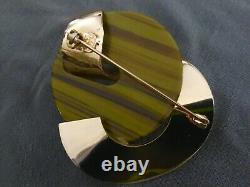 Vtg CHRISTIAN DIOR GROSSE Germany 1972 Gold Tone Green Plastic Art Pin Brooch