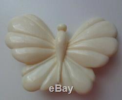 Vtg Carved Bakelite White Butterfly Rare Pin Brooch