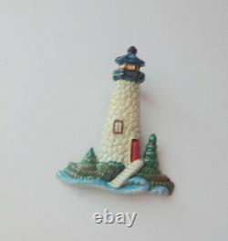 Vtg Celluloid Plastic Light House w Xmas Tree RARE Pin Brooch Impossible to Find