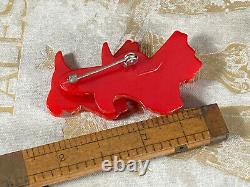 Vtg Cherry Red Carved Double Scotty Dog Bakelite Brooch Pin jewelry