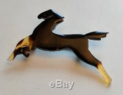 Vtg Modernist Art Deco Faux Tortoise Shell Running Horse Pin Brooch Pendant