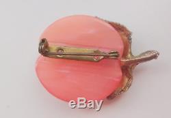 Vtg Pink Rhinestone Enamel Lucite Celluloid Juicy Jammy Apple Pin Brooch Rare