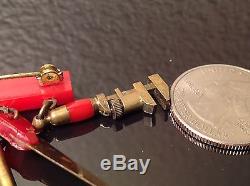 Vtg RED BAKELITE Brooch Pin WORKING TOOLS DANGLES hammer SAW wrench SCREWDRIVER