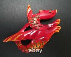 Vtg Rare Blumenthal Over Dyed Bakelite Figural Mythical Winged Dragon Pin Brooch