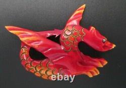 Vtg Rare Blumenthal Over Dyed Bakelite Figural Mythical Winged Dragon Pin Brooch
