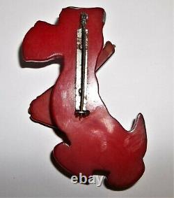 Vtg Rare Red Bakelite Army Soldier Dog with Riffle / Articulated Arm Pin Brooch