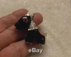 Vtg Stylized Art Deco Plastic Jeweled Scottie Dog Pin Brooch From Collector