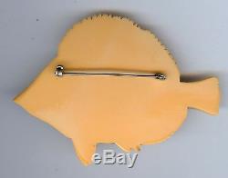 Wonderful 1930's Vintage Large Butterscotch Bakelite Carved Fish Pin Brooch