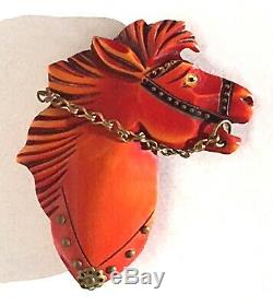 Wonderful Vintage Dramatic Deeply Carved Bakelite Horse Head Pin