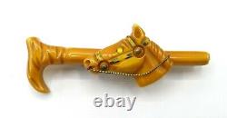 Yellow Bakelite Horse Head And Cane Brooch Pin