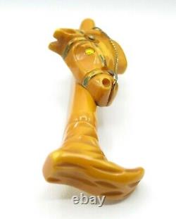 Yellow Bakelite Horse Head And Cane Brooch Pin