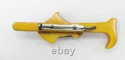 Yellow Bakelite Horse Head And Cane Brooch Pin