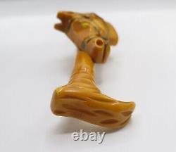 Yellow Bakelite Horse Head And Cane Brooch Pin