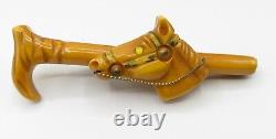 Yellow Bakelite Horse Head And Cane Brooch Pin