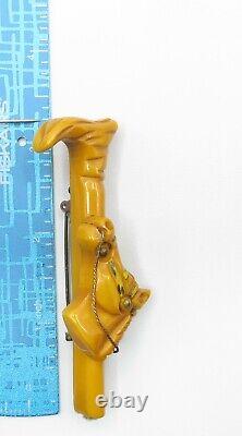 Yellow Bakelite Horse Head And Cane Brooch Pin