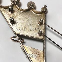 Yumi Ueno Japanese Vintage Artisan Modernist Brooch Pin 1998 Sterling Gold Amber